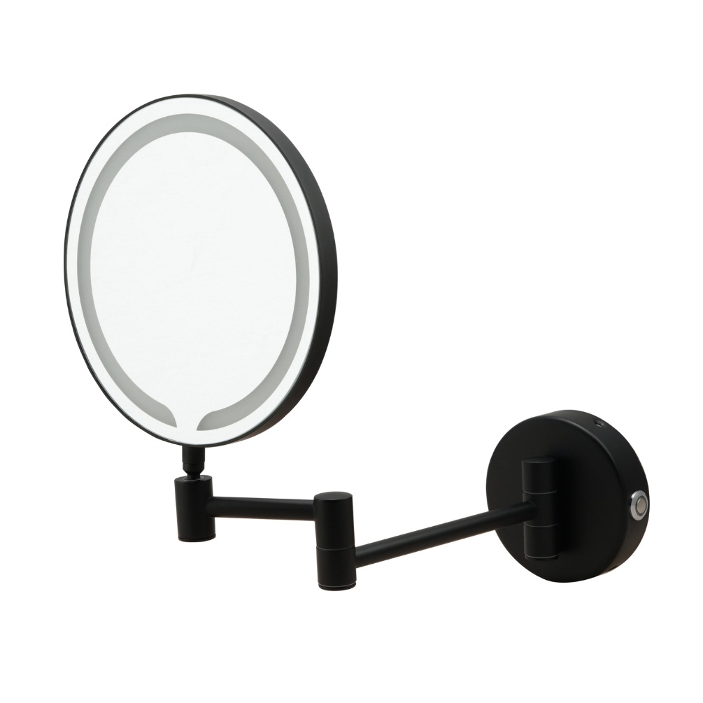 JTP Zoom Matt Black Round Illuminating Make Up Mirror Cut Out